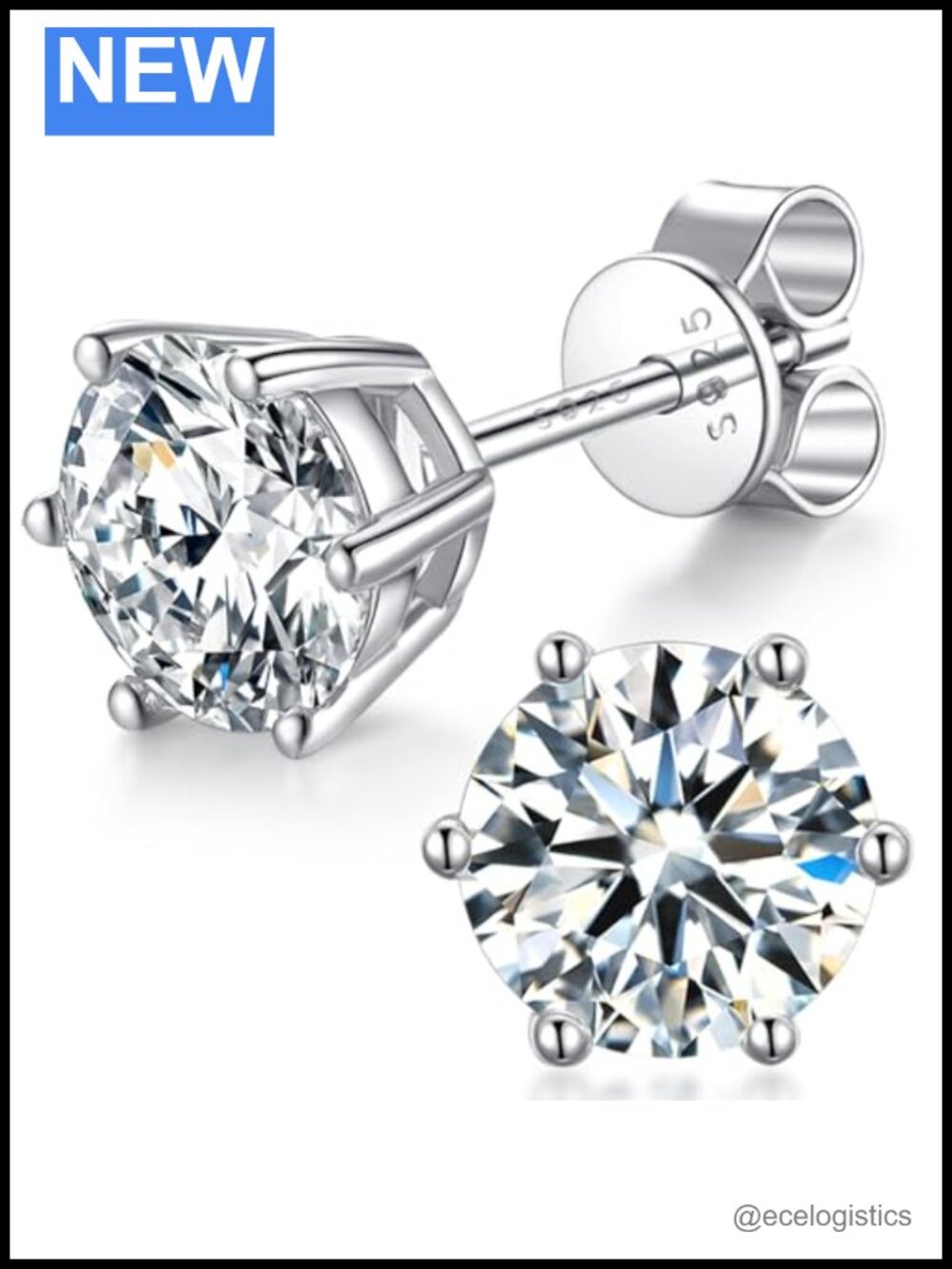 Moissanite Stud Earrings 925 Sterling Silver 18K White Gold Plated